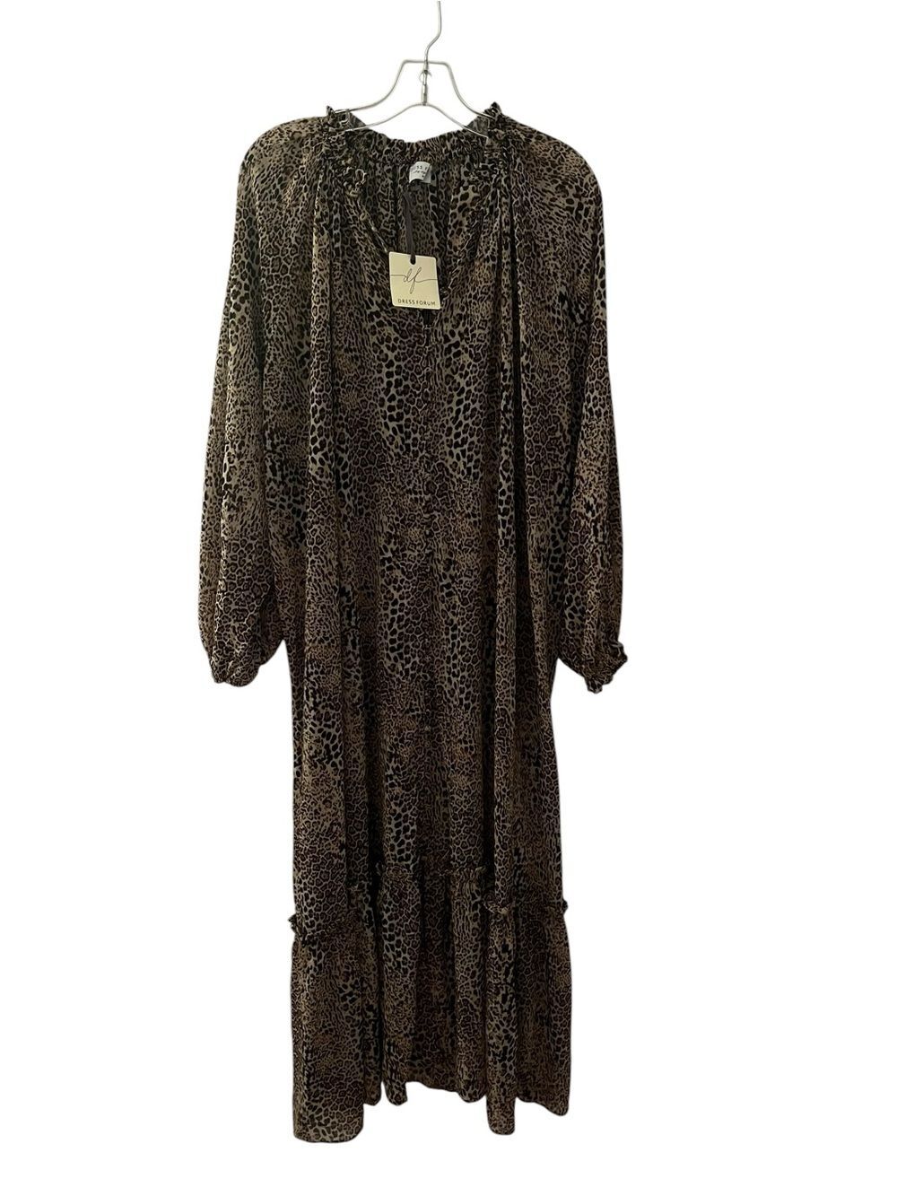 Dress Forum Leopard Print Sheer Maxi Dress M Ruffle Tiered Boho Long Sleeve NWT